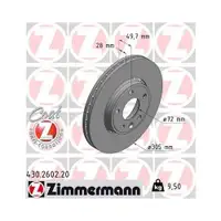 ZIMMERMANN 430.2602.20 Bremsscheiben 2 Stück OPEL