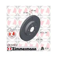 Original ZIMMERMANN 430.2618.52 Bremsscheiben 2 Stück für OPEL