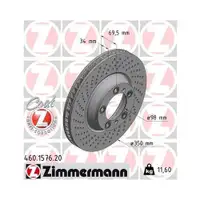 Original ZIMMERMANN 460.1577.20 Bremsscheiben 2 Stück für PORSCHE